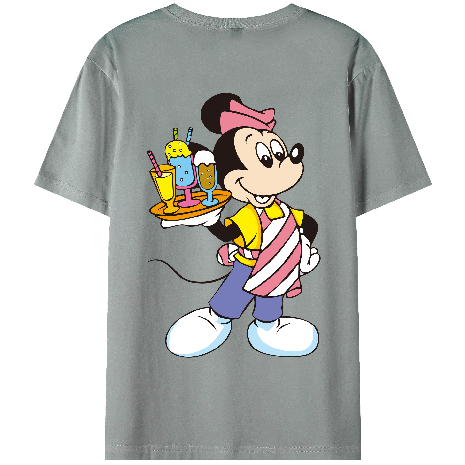 ミッキーマウス Mickey Mouse 綿100％ メンズ半袖Tシャツ（バックプリント） 通気性